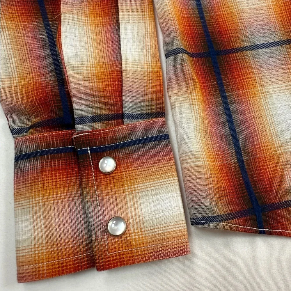 ELY CATTLEMAN Boys Plaid Western Snap Button Shirt Size M Classic Cowboy‎